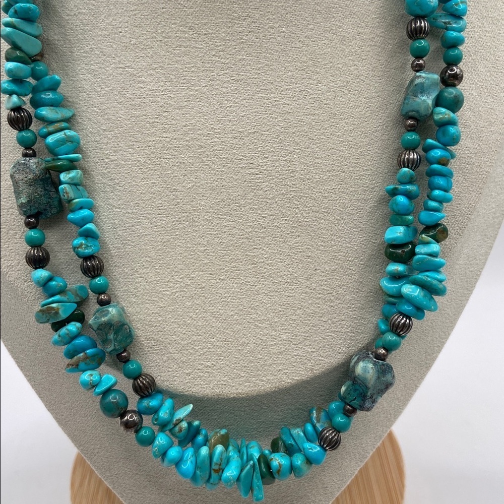 Carolyn Pollack Sterling Silver 925 Blue Turquoise Long Necklace 36”L Western - Picture 4 of 9